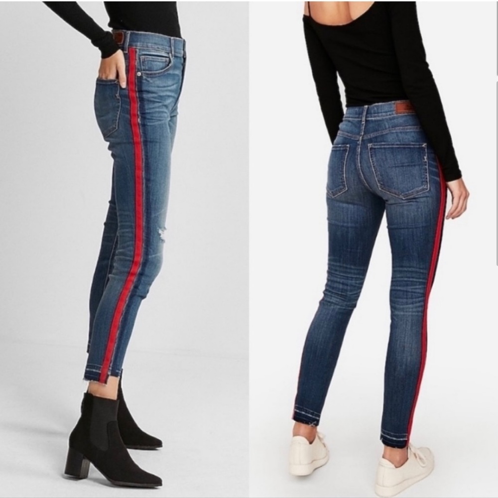 Express Ankle Legging High Rise Stretch Jeans with Red Side Stripe
